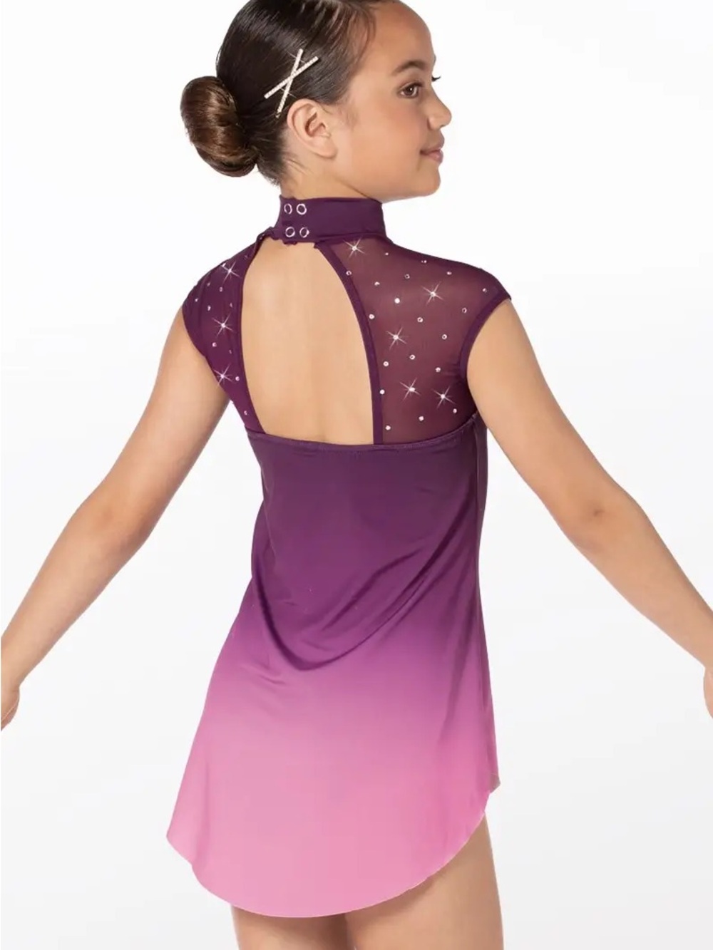 Weissman Purple to Pink Ombre Dance Dress with Sparkle Mesh